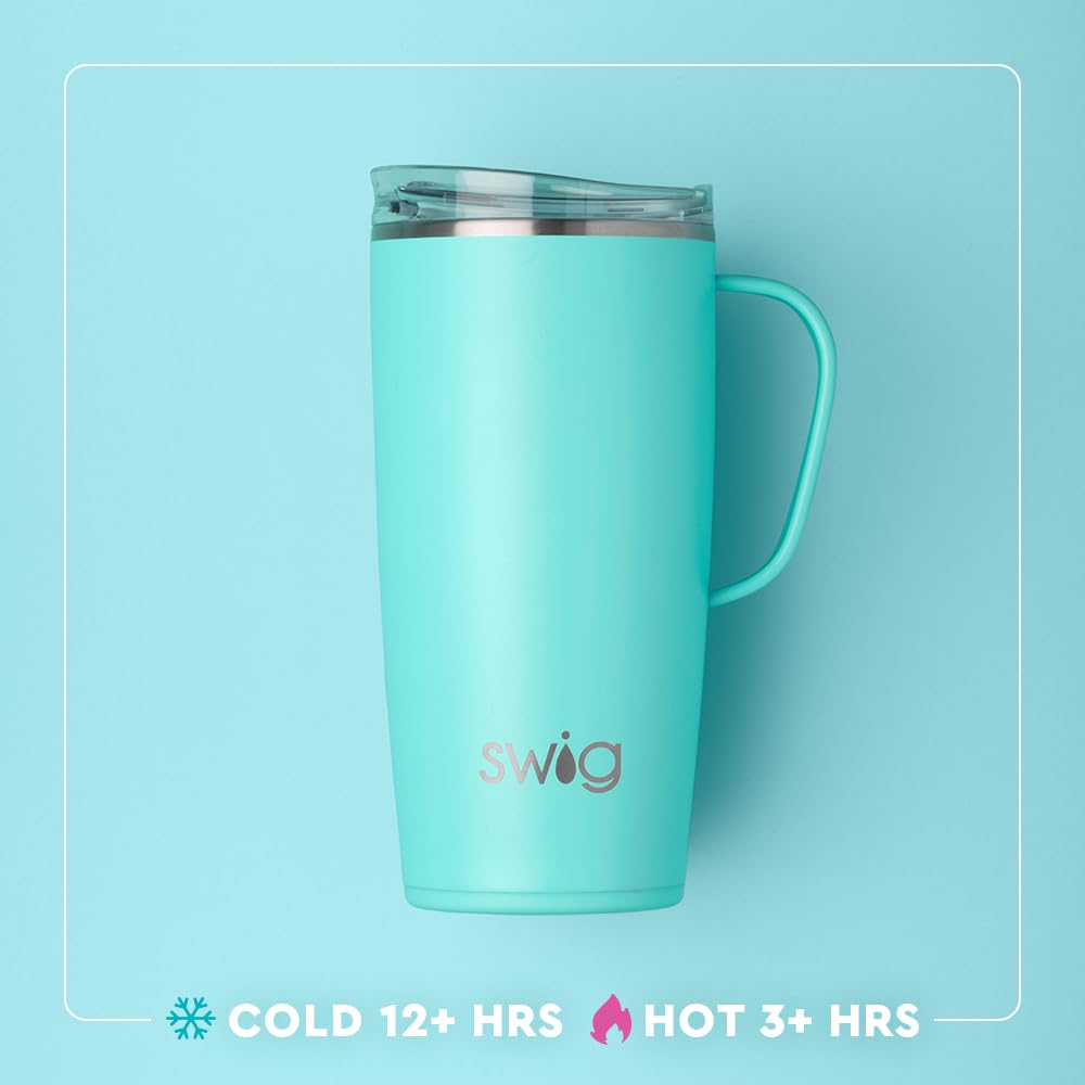 Swig Life 22oz Travel Mug, Insulated Tumbler with Handle and Lid, Travel Coffee Mug, Cup Holder Friendly, Stainless Steel 22 oz Tumbler, Reusable Insulated with Lid (Saturdays in College Station)