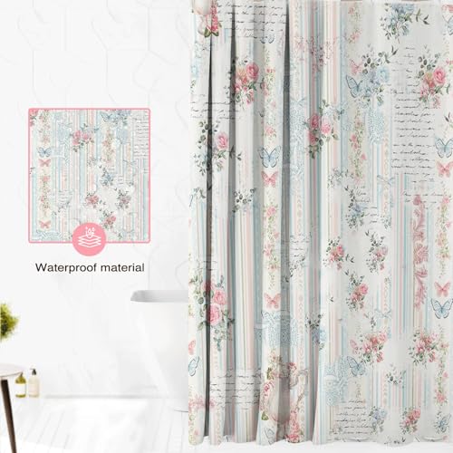 Lindameler Vintage Floral Shower Curtain - Pink Boho Design, 72x72