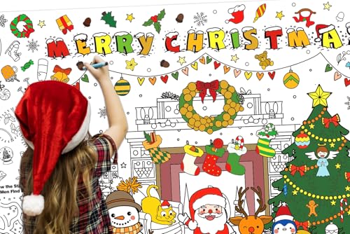 Merry Christmas Giant Coloring Tablecloth for Kids 31.5x72"