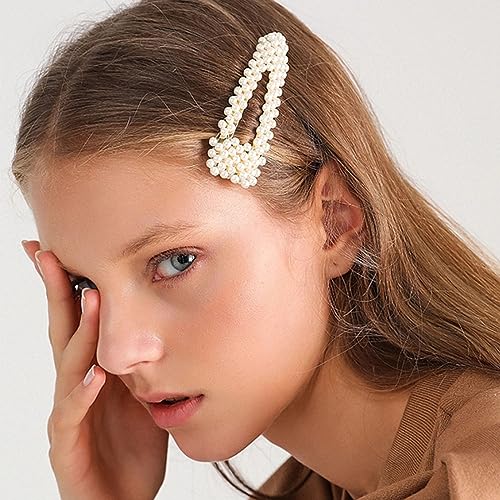 BlingKingdom 2 PCS 3.3" Pearl Hair Clips, Snap Barrettes for Girls