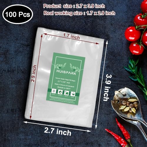 HUISPARK Heavy Duty Vacuum Sealer Bags - 100 Pcs, 2.7" x 4"