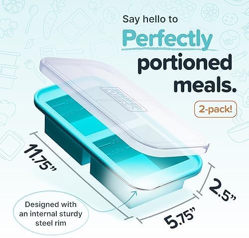 Souper Cubes 2 Cup Silicone Freezer Molds - Versatile Soup & Meal Prep Containers | Aqua 2-Pack