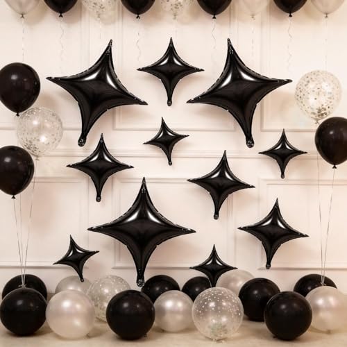 Black Star Balloon Set - 4 Foil Star Balloons for Parties