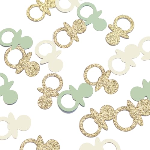 Sage Green Gold Pacifier Confetti - 200PCS Baby Shower Decor
