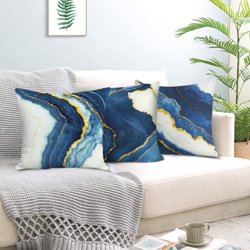 Navy Blue Marble Throw Pillow Covers - Set of 4 (18x18 in)