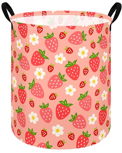 KUNRO Kids Strawberry Laundry Hamper & Storage Basket with Handles
