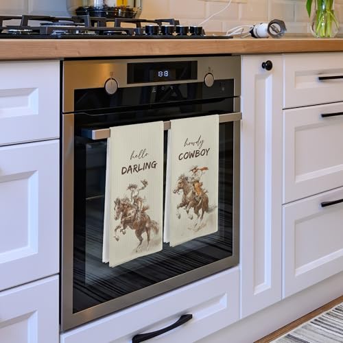 Western Cowboy Kitchen Towels Set of 2 - Retro Decorative Hand Towels