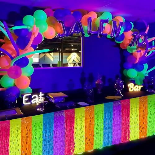 2 Pack Glow in the Dark Neon Tinsel Table Skirts - 108 x 29.5 Inch Party Decor