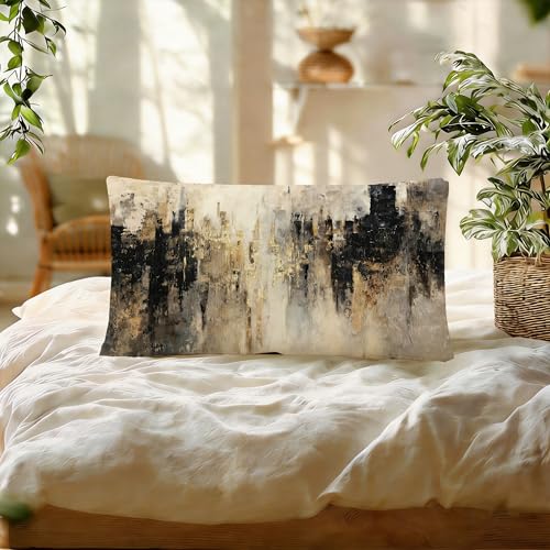 Gold and Black Abstract Cityscape Throw Pillow Cover 12x20 - AEREYGBJYJ