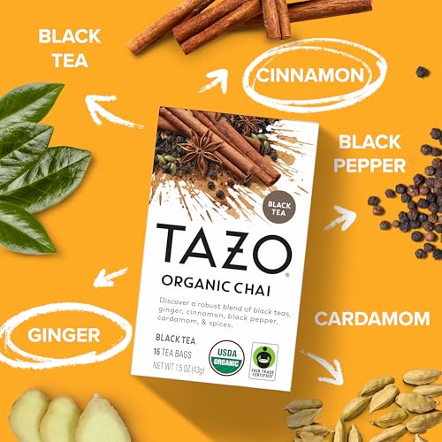 TAZO Organic Chai Black Tea Bags, Spice Blend, 96 Count (Pack of 12)