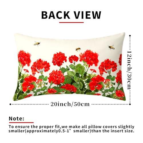 Sphragiyn Geranium Watercolor Throw Pillow Covers 12x20 Inch, Set of 2