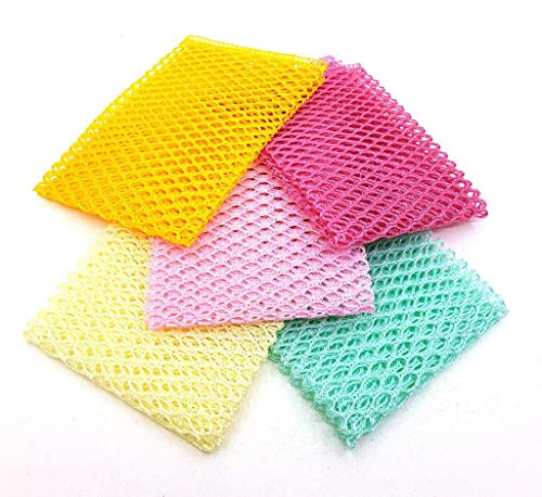 Kuwish Non-Scratch Dish Washing Net Cloths, 11x11 Inch Mesh Scrubbers (5 Pcs)