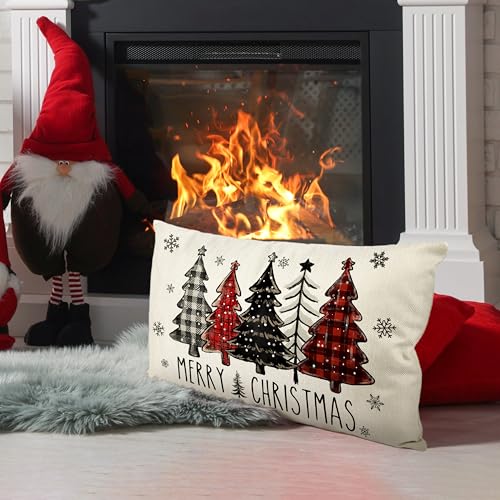 THAWAY Christmas Pillow Cover - 12x20 Inch Red Black Buffalo Plaid