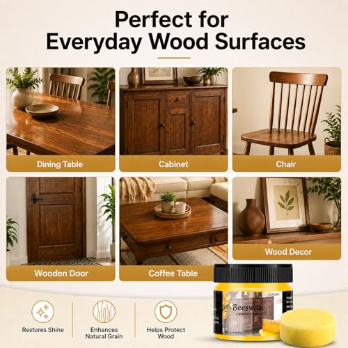 CARGEN Beeswax Wood Polish & Conditioner - 3 Pack with 2 Sponges