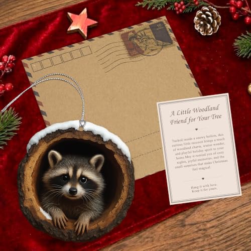 Raccoon Christmas Ornament - Woodland Animal Holiday Decor - RUSATEN Raccoon 3