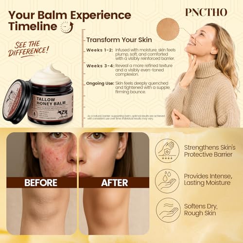 Pnctho Tallow and Honey Balm - Grass-Fed Beef Tallow Moisturizer 2.1 oz