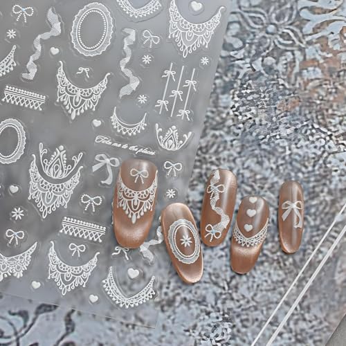 Winthrop 3D White Lace Nail Decals - Rose & Butterfly Bridal Stickers