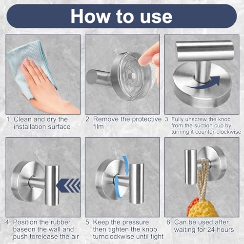 Silver Heavy Duty Suction Cup Hooks 4 Pack - No-Drill Bathroom Towel Holders