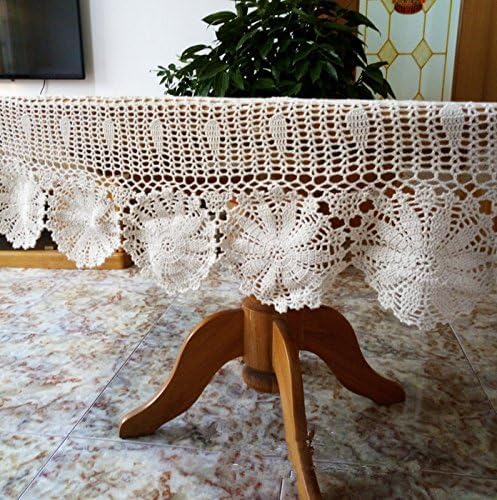 USTIDE Vintage Oval Crochet Tablecloth 59"x102"White Cotton Lace Table Cover Rustic Oval Table Overaly for Wedding/Party