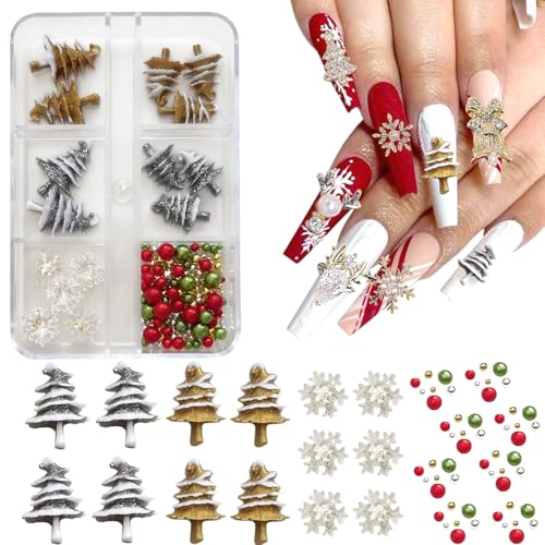3D Christmas Nail Art Charms Set - Winter Snowflake & Tree Resin Gems
