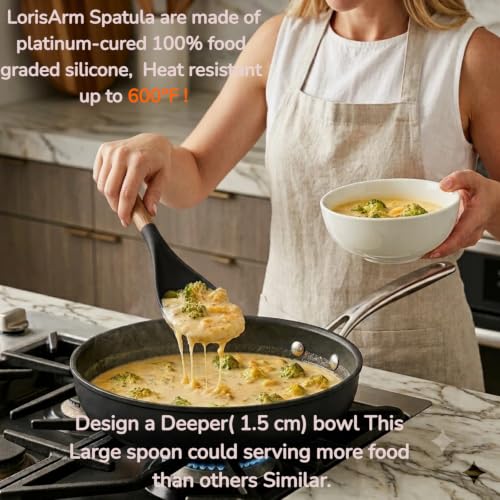 LorisArm Large Nonstick Silicone Spoonula with Wooden Handle - 11.2"