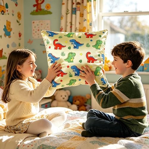 Dinosaur Throw Pillow Cover - Cute Cartoon Design, 17.7"