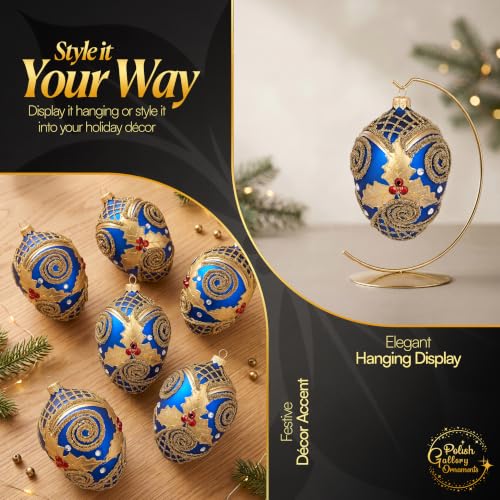 Sapphire Gloss Faberge Egg Hand Blown Glass Christmas Ornament - 5 Inch