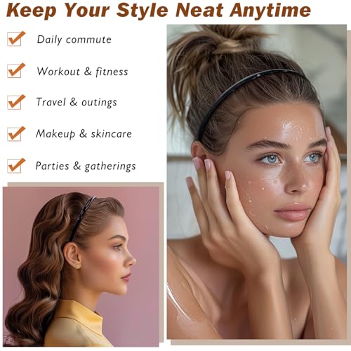 7 Pcs Plastic Headbands for Women Black Non-Slip Hair Bands with Teeth