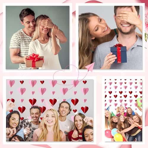 3D Heart Garland for Valentine's Day - 32 pcs Red & Pink Decor