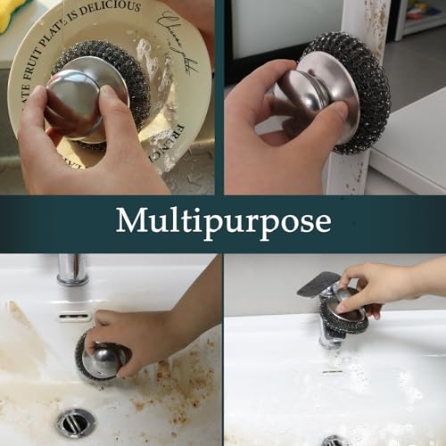 Stainless Steel Wool Scrubber Set with Handle - Heavy Duty Cleaning Pads & Brushes for Kitchen