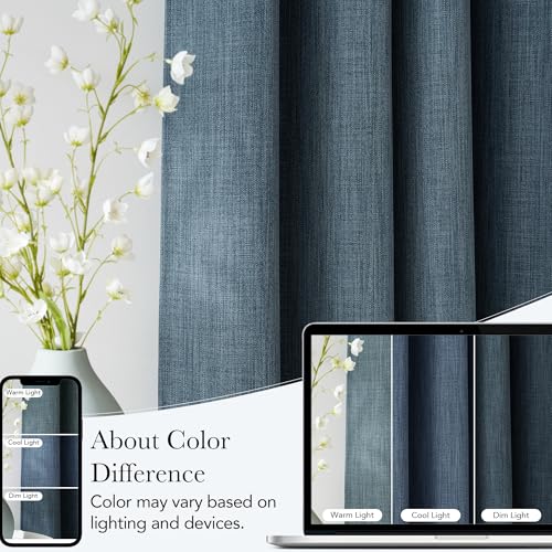 NICETOWN Linen Mist Blue Room Darkening Curtains 42"W x 63"L, Pack of 2