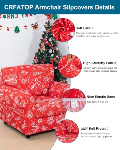 Christmas Armchair Chair Cover Small Size - Festive Slipcover for Living Room