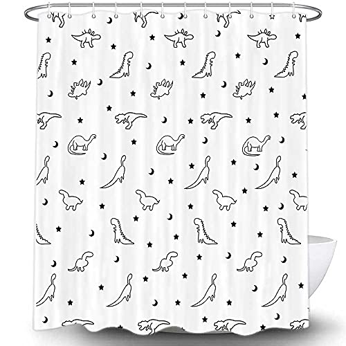 Funny Dinosaur Shower Curtain 72"x72" - Cute Black & White Design