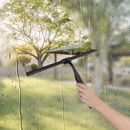 Fab Glass and Mirror 10-Inch Matte Black Shower Squeegee with Adhesive Hook