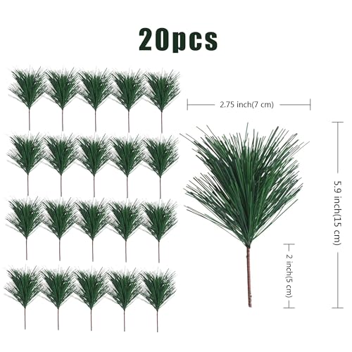 20PCS Artificial Pine Needle Branches for Holiday Christmas Decor