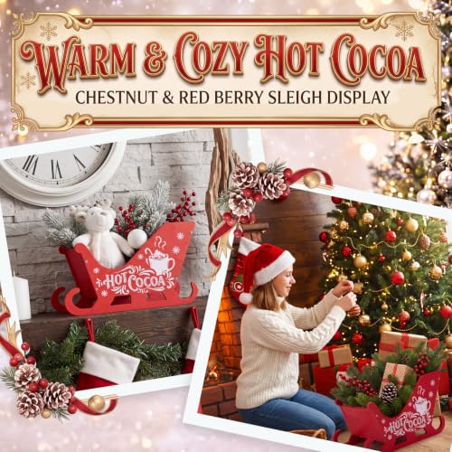 Christmas Sleigh Decor - Red Wooden Hot Cocoa Bar Tray - DIY Kit