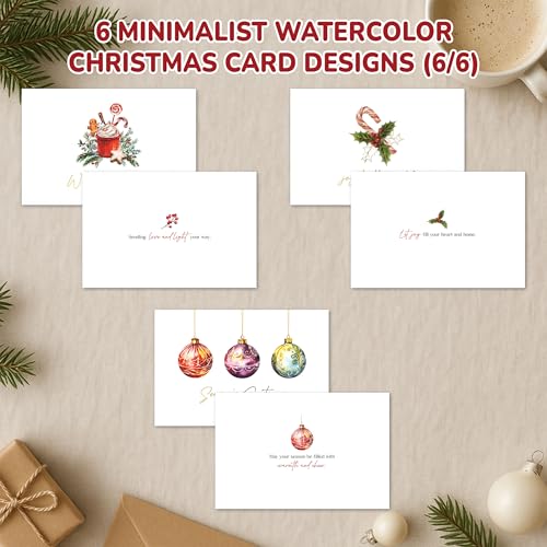 24 Pack Gold Foil Watercolor Christmas Cards with Envelopes