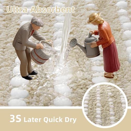 Beige Extra Soft Chenille Bath Rug Mat 17'' x 24'' - Non-Slip, Quick Dry