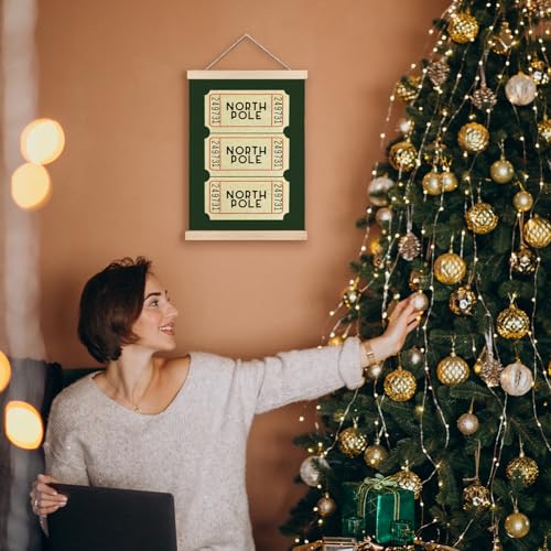 Retro Christmas Wall Decor - Trendy Green Wall Art with Wooden Hanger, 12x16 Inches