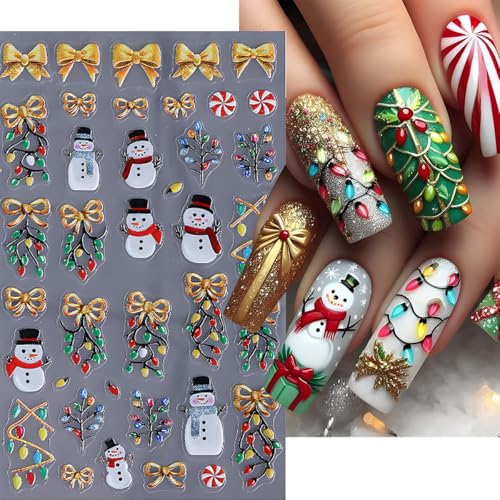 Christmas 3D Embossed Nail Art Stickers Winter Holiday Decals - 3Pcs