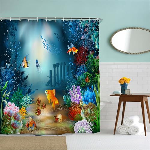 Ocean Fish Shower Curtain for Kids Bathroom | Waterproof 72x72