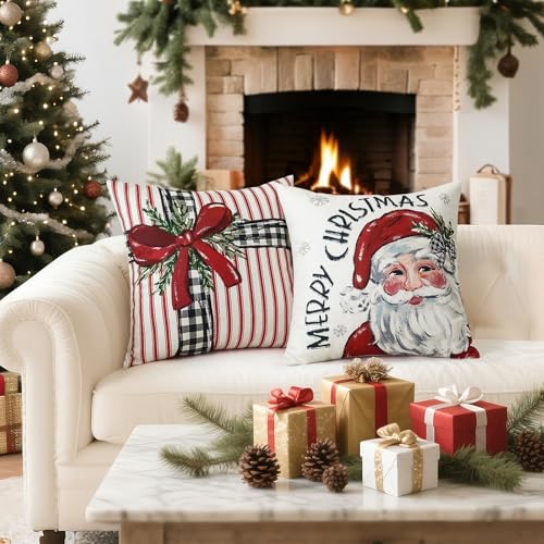 Artscope Christmas Throw Pillow Covers Set of 4 - 18x18 Inch Holiday Decor