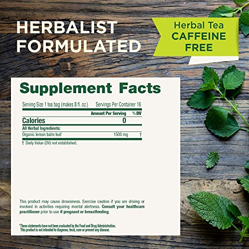 Traditional Medicinals Organic Lemon Balm Tea, Stress Relief & Digestion, 32 Count
