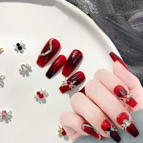 BUNLVDI 30Pcs Punk Style Halloween Spider Nail Charms & Gems