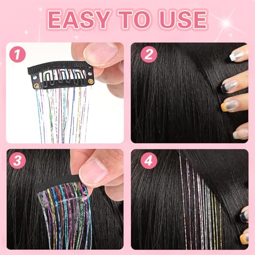 12Pcs Clip-In Hair Tinsel Kit - 23.5 Inch Glitter Extensions