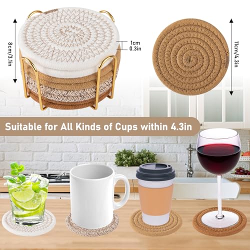 OIAHOMY Yellow 8 Pcs Woven Cotton Coaster Set with Holder