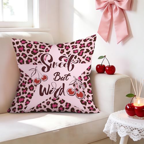 Set of 2 Pink Bow Leopard Velvet Throw Pillow Covers - 18x18