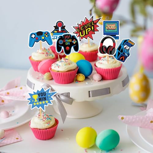 32PCS Video Game Cupcake Toppers - Gamer Birthday Party Cake Decorations