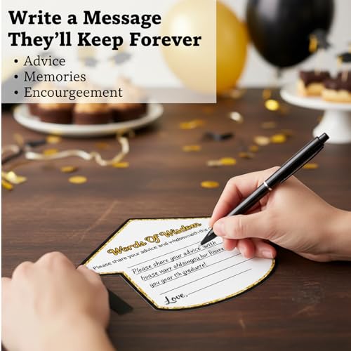 50 Graduation Advice Cards - Black & Gold Cap Shaped 2026