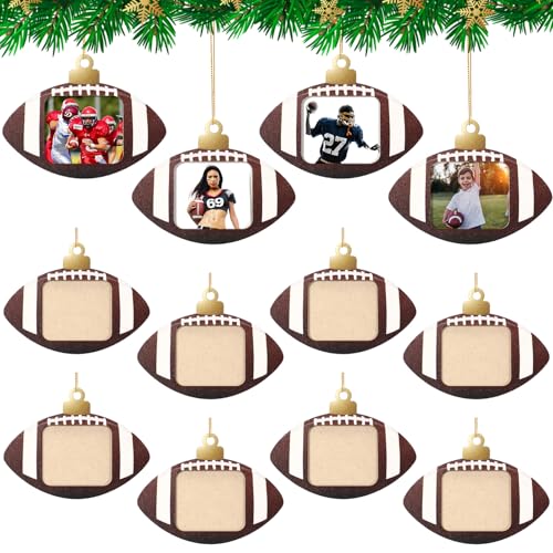 Football Wooden Photo Ornament Set - Christmas Tree Decorations, 12 Pieces